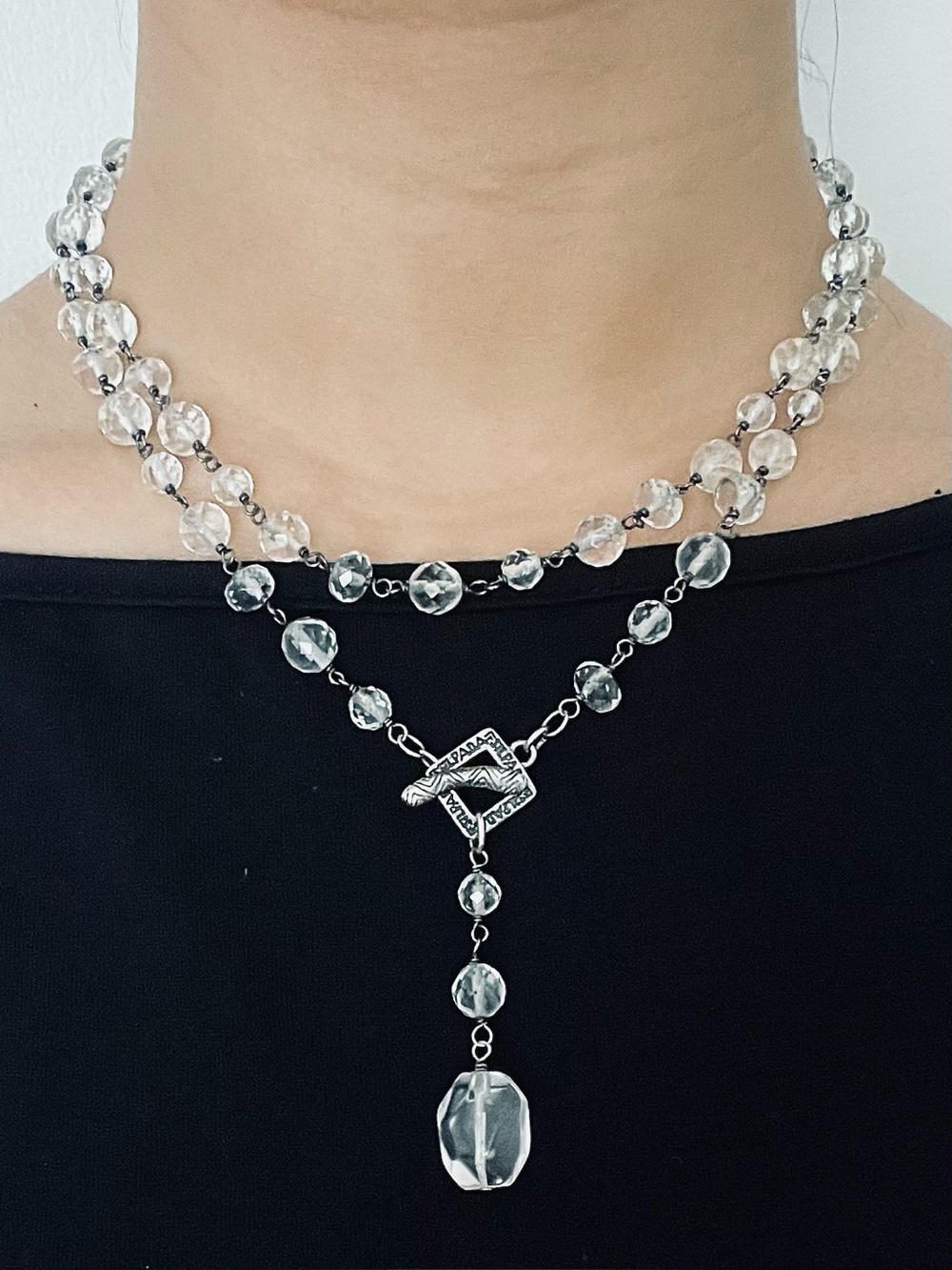 Silpada Sterling Silver Glass Stone Nugget Beaded Long Lariat Necklace